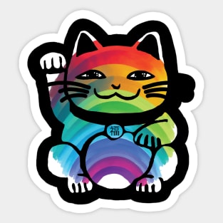 Japanese Good Luck Cat with Rainbow Sticker